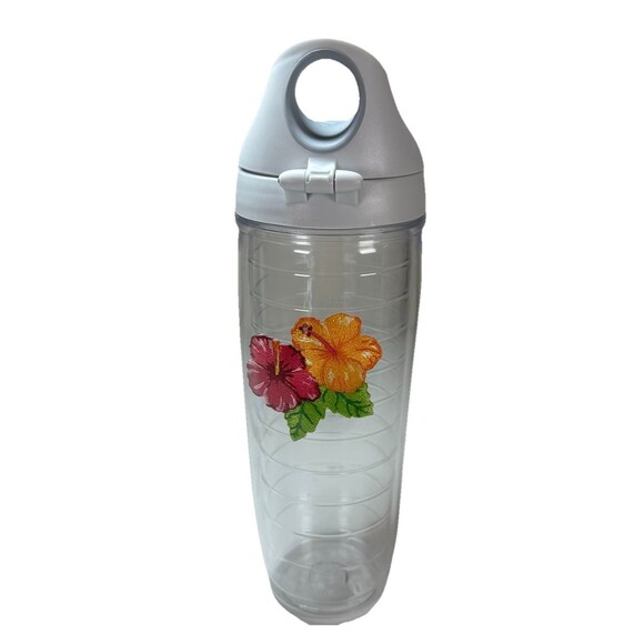 Tervis Tumbler 24 oz W/Flip Top Loop Lid Tropical Hibiscus BPA Free To-Go Beach - Picture 1 of 6